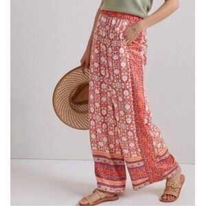 Anthropologie Vale Boho Medallion Print Elastic Waist Wide Leg Pants, Orange, L